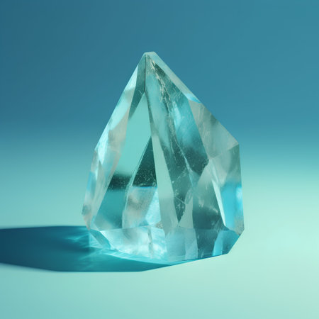 Turquoise crystal on blue background. 3d render illustration.の素材