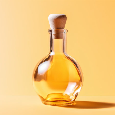 Olive oil in a bottle on a yellow background. 3d renderingの素材