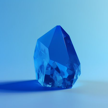 Blue crystal isolated on blue background. 3d render. Minimal concept.の素材