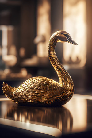 Golden swan in the interior of a hotel. 3d renderingの素材