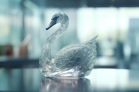 Swan made of glass in the office. 3d rendering.の素材