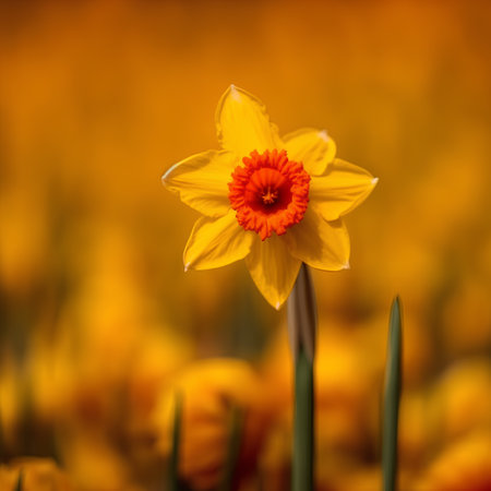 Beautiful yellow daffodil flower in the spring field.の素材