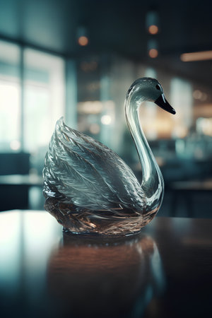 Swan in a glass vase on the table. 3d renderingの素材