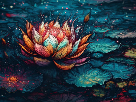 Beautiful lotus flower on dark water background. Vector illustration.の素材