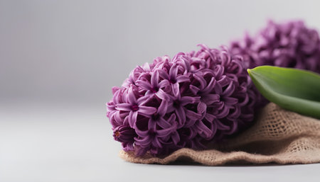Beautiful purple hyacinth flowers on light background, closeupの素材