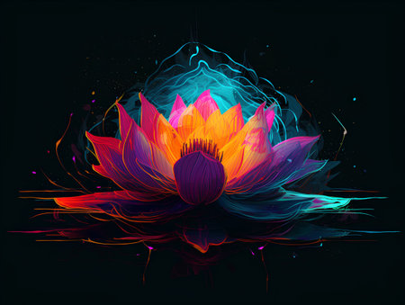 Beautiful lotus flower on a dark background. Vector illustration.の素材