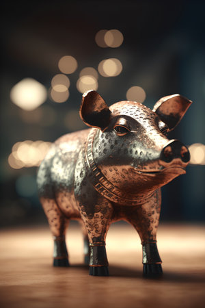 Piggy bank with bokeh background. 3D renderingの素材