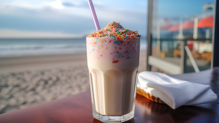 Milkshake on the beach. Selective focus. nature.の素材