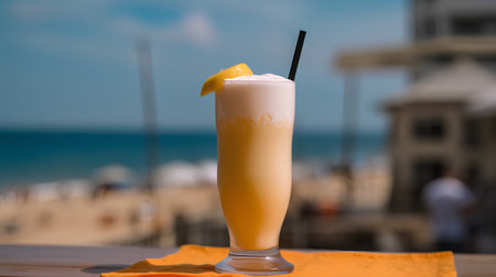 Orange smoothie with lemon on the beach in a summer day.の素材