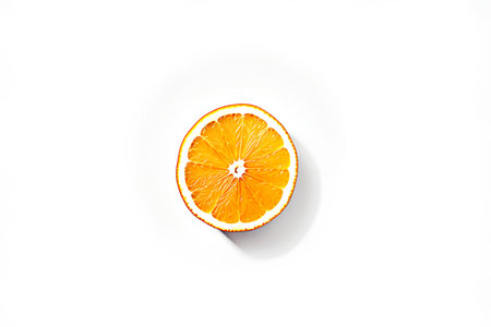 Orange slice isolated on white background. Flat lay, top view.の素材