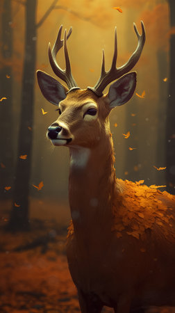 Deer with antlers in the autumn forest. 3d renderの素材