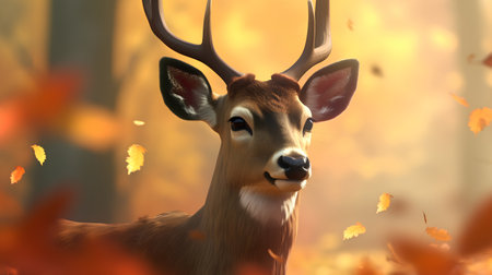 Deer in the autumn forest. 3d render. Illustration.の素材