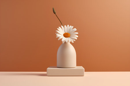 3d render, white daisy flower in vase on orange backgroundの素材