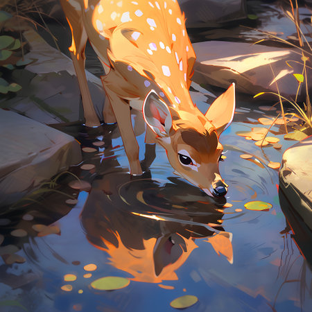 Deer in a pond, 3d rendering, digital illustration.の素材