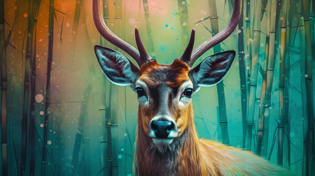 Deer in the forest. 3D illustration. Vintage style.の素材