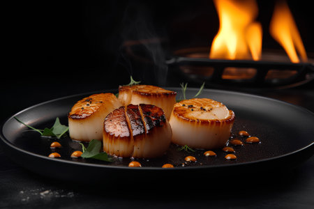 Grilled scallops with thyme and sea buckthornの素材