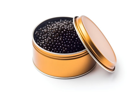 Black caviar in a tin can isolated on a white background.の素材