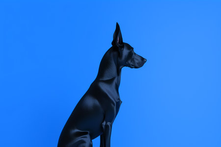 Black Doberman dog isolated on blue background. 3d renderingの素材