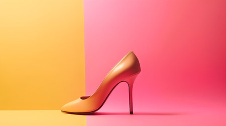 High heel shoe on orange and pink background. 3d render illustrationの素材