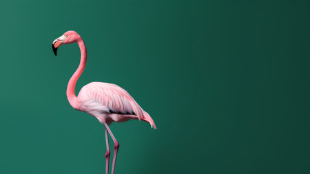 Pink flamingo isolated on green background. 3d rendering, illustrationの素材
