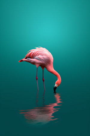 Pink flamingo on a green background. 3d render of a flamingoの素材