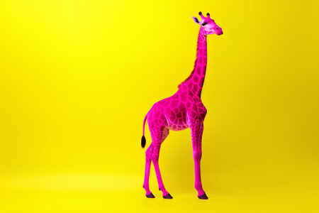 Pink giraffe on a yellow background. 3D rendering and illustration.の素材