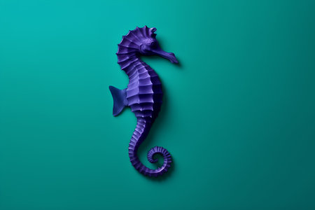 Purple seahorse on a green background. 3d renderingの素材