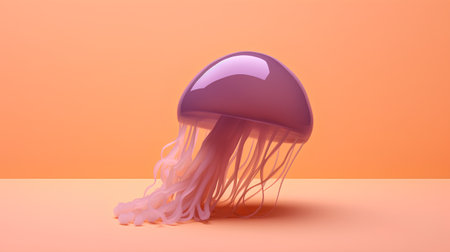 Purple jellyfish floating on orange background. 3D Renderingの素材