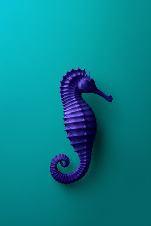 Purple seahorse on a green background. 3d renderingの素材