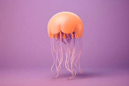 Orange jellyfish floating on a purple background. 3d rendering.の素材