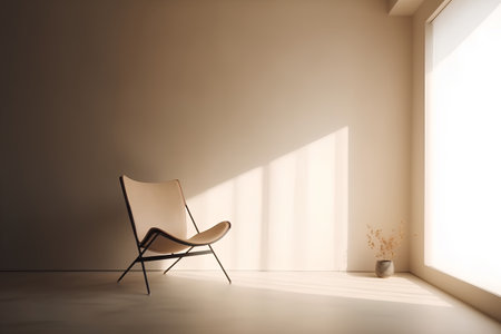 modern chair in the room, 3d render, beige backgroundの素材