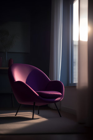 Purple armchair in the dark room, 3d render.の素材