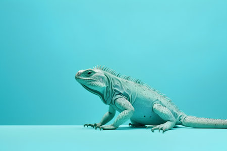 Green iguana on a blue background. Minimalistic style.の素材