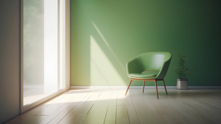 green living room with a green chair and a window. 3d renderingの素材
