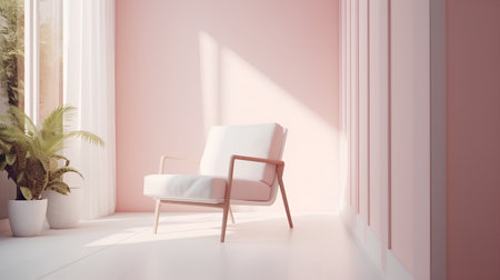 White chair in the interior of a room with pink walls. 3d renderingの素材