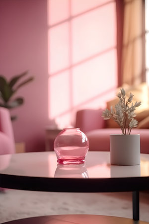 Interior of living room with round glass vase. 3d renderの素材