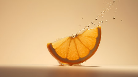 Slice of orange in water splash. 3d render illustration.の素材