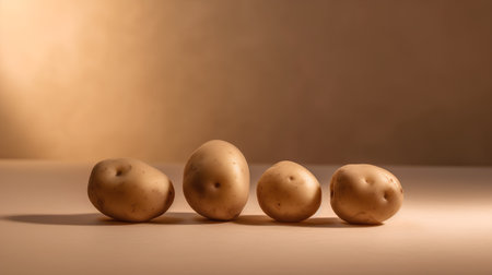 Potatoes on brown background with copy space for your text or advertismentの素材
