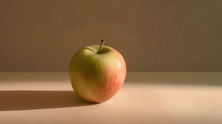 Apple on a brown background with a shadow from the sun. 3d renderの素材