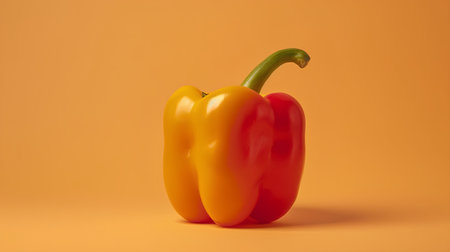 Sweet bell pepper isolated on orange background. 3d render illustration.の素材