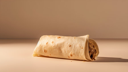 Burrito with meat filling on a beige background. Copy space.の素材