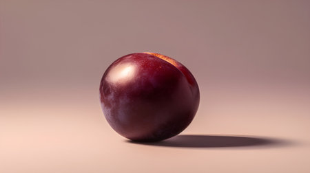 Red plum on a pink background. 3d render. Copy space.の素材