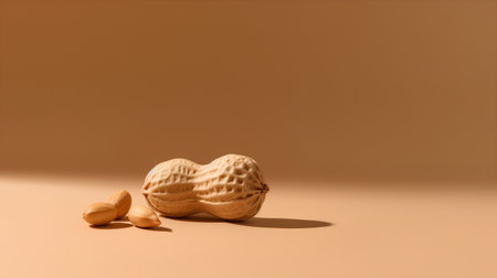 Peanuts in the shell on a beige background. Minimal concept.の素材