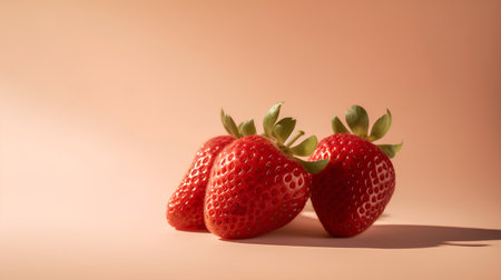 Strawberries on a beige background. Minimal style.の素材
