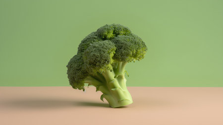 Broccoli isolated on a green background. 3d render illustration.の素材