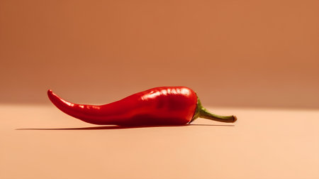 Red hot chili pepper on a beige background. Copy space.の素材