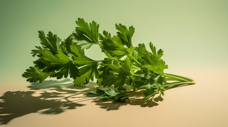 Parsley leaves on a green background. Fresh parsley.の素材