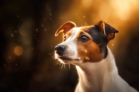 Portrait of a Jack Russell Terrier on a background of the forestの素材