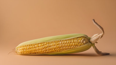 Fresh corn on the cob on a brown background. Copy space.の素材