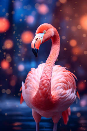 Pink flamingo on a background of the night sky. 3d renderingの素材
